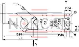 technical illustration-R902202055-Large variety of available nominal sizes allows exact adjustment to the application High power density Very high total efficiency High starting efficiency Working ports SAE flange or thread Optional with integrated pressure relief valve Optional with mounted addifitonal valve: counterbalance valve (BVD/BVE), flushing and boost-pressure valve Bent-axis design