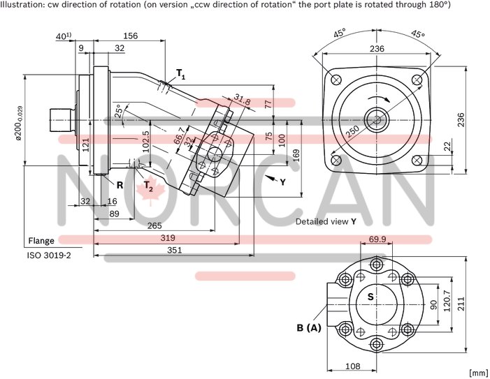 technical illustration-R902193365-Robust pump with long service life Very high total efficiency High power density Large variety of available nominal sizes allows exact adjustment to the application Optional with long-life bearings for the nominal sizes 250 to 1000 Bent-axis design