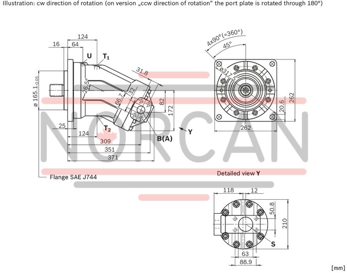 technical illustration-R902014064-Robust pump with long service life Very high total efficiency High power density Large variety of available nominal sizes allows exact adjustment to the application Optional with long-life bearings for the nominal size 250 Bent-axis design