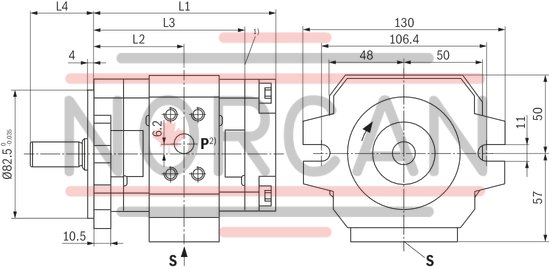 technical illustration-R900932141-Fixed displacement Low operating noise Low flow pulsation High efficiency also at low speed and viscosity due to sealing gap compensation Suitable for broad viscosity and speed ranges All frame sizes and sizes can be arbitrarily combined Can be combined with internal gear pumps, radial piston pumps and external gear pumps