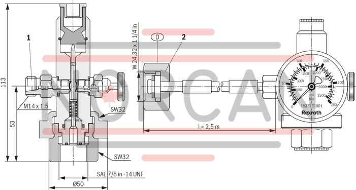 technical illustration-R901435684-Bladder-type accumulator size 10 liters, 330 bar for industrial applications at standard temperatures