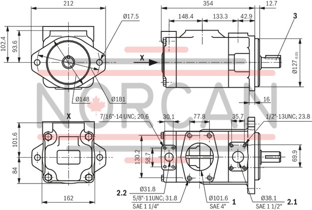 technical illustration-R987200987-Fixed displacement, size 68 cm³, pressure 175 bar, clockwise rotation, 600-1800 rpm, mounting flange SAE-B