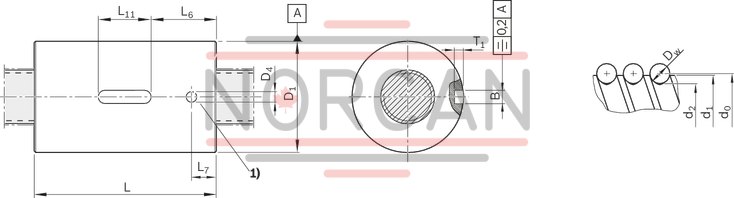 technical illustration-R153246225-Cylindrical single nut ZEM-E-K, size 12 x 5R x 2 - 3