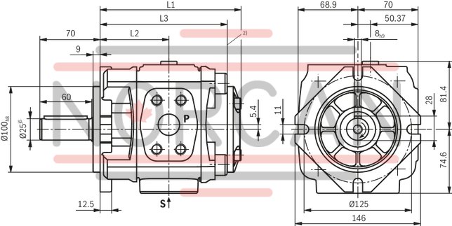 technical illustration-R901147112-Internal gear pump, size 32, pressure 350 bar for industrial applications, open circuit