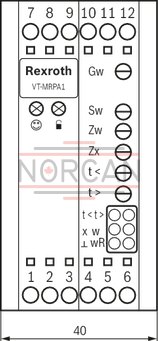 technical illustration-R901094750-Differential input for voltage Ramp generator with separately adjustable ramp times "up/down" Adjustable zero point and sensitivity Adjustable step level Cable break detection for actual value cable Reverse polarity protection for the operating voltage LED displays for ready for operation and enable