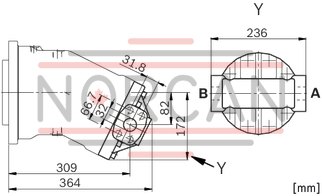 technical illustration-R902202055-Large variety of available nominal sizes allows exact adjustment to the application High power density Very high total efficiency High starting efficiency Working ports SAE flange or thread Optional with integrated pressure relief valve Optional with mounted addifitonal valve: counterbalance valve (BVD/BVE), flushing and boost-pressure valve Bent-axis design