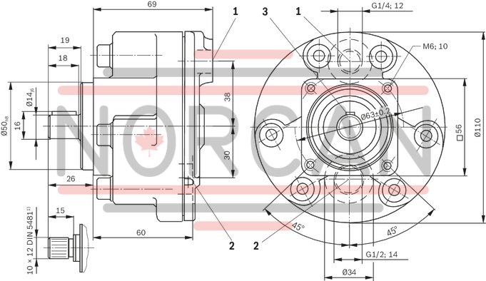 technical illustration-R900490630-Radial piston pump, size 1.0 ccm, pressure 450 bar for industrial applications, open circuit