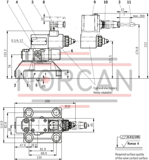 technical illustration-R901335400-Pilot-operated valves for system pressure limitation Controlled by proportional solenoid For subplate mounting and threaded connection: porting pattern according to ISO 6264 Maximum pressure relief function Valve and control electronics from a single source External control electronics (separate order)