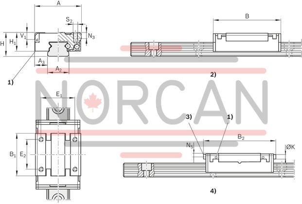 technical illustration-R044259401-Miniature ball runner block, SNS, size 15, Resist NRII, accuracy standard, preload-free