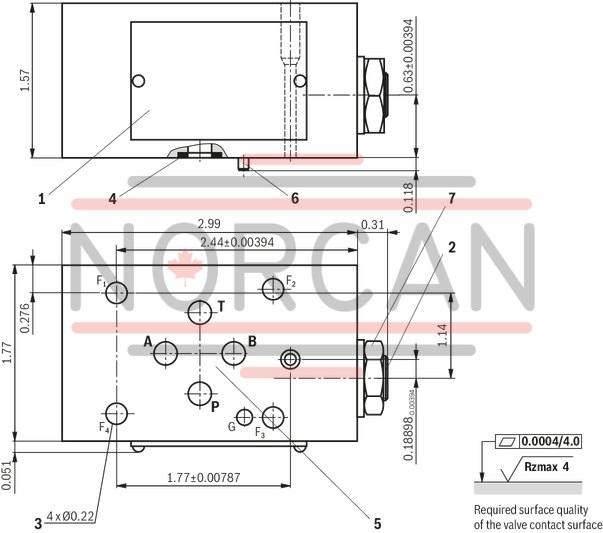 technical illustration-R901268164-Sandwich plate valve Porting pattern according to ISO&nbsp;4401-03-02-0-05 (with locating hole) For flow limitation Adjustment type: Spindle with hexagon socket