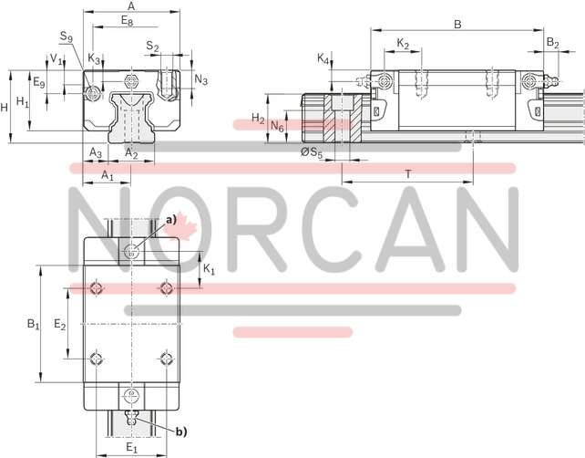 technical illustration-R162231420-Ball runner block, SNS, size 35, steel CS, accuracy standard, low preload, without ball chain