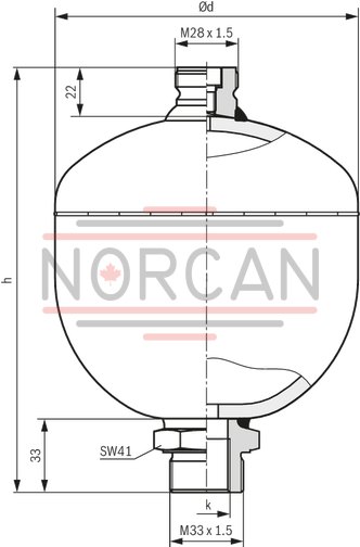 technical illustration-0531602501-Diaphragm accumulator size 0.7 liters, 180 bar for mobile and industrial applications