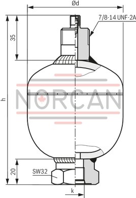technical illustration-0531602501-Diaphragm accumulator size 0.7 liters, 180 bar for mobile and industrial applications