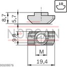 technical illustration-3842530287-T-nut 10 mm slot steel; galvanized M8