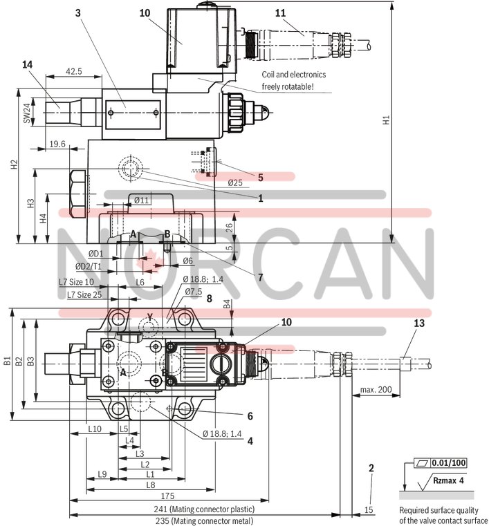 technical illustration-R901275714-Size 20, B &rarr; A, electrical with integrated electronics, 24 VDC