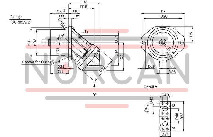 technical illustration-R902155652-Space-saving construction due to recessed mounting flange Easy to install, simply slide into the mechanical gearbox High power density Very high total efficiency High starting efficiency Optional with integrated pressure relief valve Optional with mounted addifitonal valve: counterbalance valve (BVD/BVE), flushing and boost-pressure valve Bent-axis design