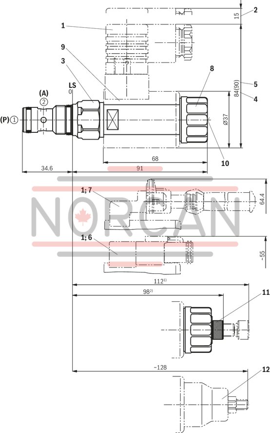 technical illustration-R901151294-2/2 directional poppet valve, direct operated with solenoid actuation