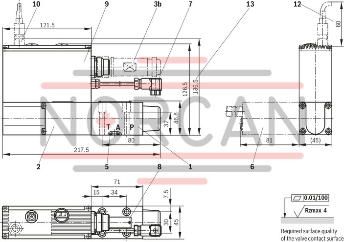 technical illustration-R900724232-Pilot valve for the pressure and flow control system SY(H)DFE. Operation through a proportional solenoid with electrical feedback Control electronics: VT-DFPE for SY(H)DFEE &rarr; integrated, analog
