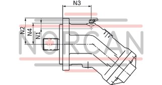 technical illustration-R902202055-Large variety of available nominal sizes allows exact adjustment to the application High power density Very high total efficiency High starting efficiency Working ports SAE flange or thread Optional with integrated pressure relief valve Optional with mounted addifitonal valve: counterbalance valve (BVD/BVE), flushing and boost-pressure valve Bent-axis design