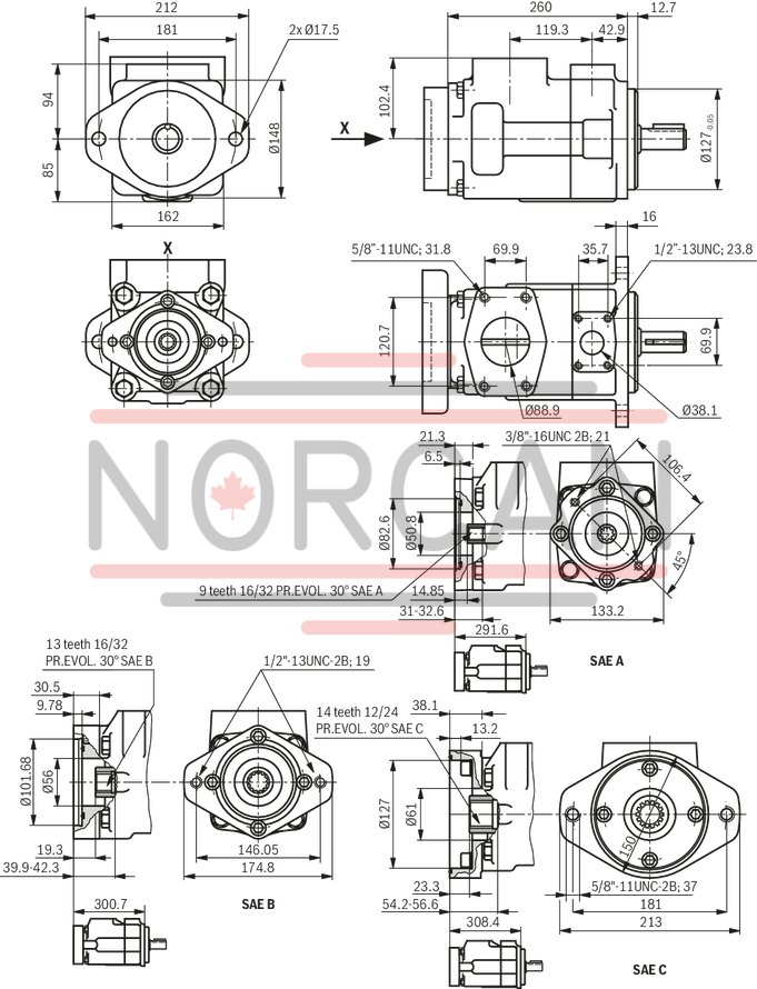 technical illustration-R987200987-Fixed displacement, size 68 cm³, pressure 175 bar, clockwise rotation, 600-1800 rpm, mounting flange SAE-B