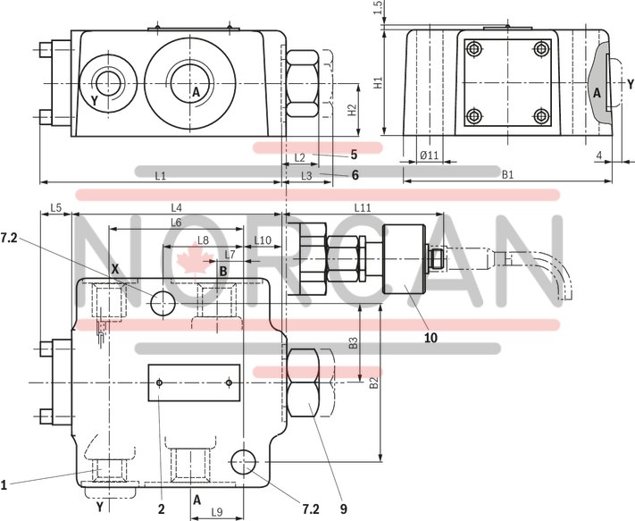 technical illustration-R900457388-For subplate mounting Porting pattern according to ISO&nbsp;5781-06-07-0-00 (NG10), ISO&nbsp;5781-08-10-0-00 (NG20), ISO&nbsp;5781-10-13-0-00 (NG32) For threaded connection For the leakage-free blocking of one actuator port Attachment possibility for directional spool valve or directional seat valve, optional Pilot oil return, external Version with pre-opening for dampened release, optional Various cracking pressures, optional Check valve installation sets available individually Corrosion-protected design