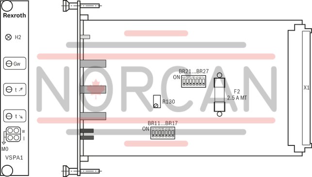 technical illustration-R978914789-Differential input, switchable from voltage to current input Additional non-isolated command value input Ramp generator, separately adjustable for upwards and downwards direction Cable break detection for current input 4 to 20&nbsp;mA Reverse polarity protection for the operating voltage Short-circuit protection and cable break detection of the solenoid conductor "Ready for operation" message Clocked power output stage