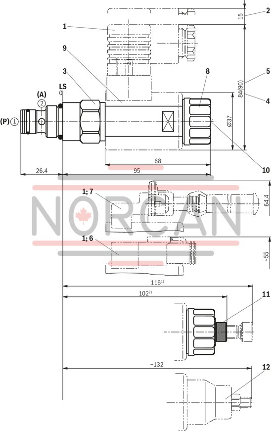 technical illustration-R901252717-2/2 directional poppet valve, direct operated with solenoid actuation