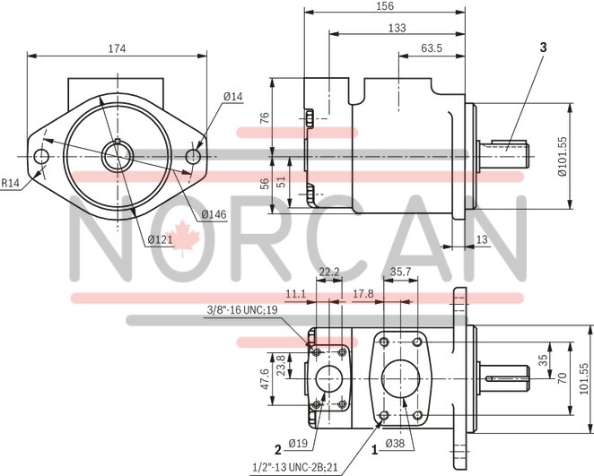 technical illustration-R987200987-Fixed displacement, size 68 cm³, pressure 175 bar, clockwise rotation, 600-1800 rpm, mounting flange SAE-B