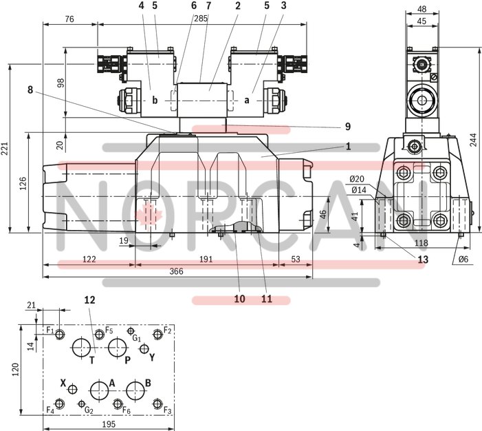 technical illustration-R901149529-4/2 or 4/3 directional design For intended use in potentially explosive atmosphere For the control of flow direction and size For subplate mounting Porting pattern according to ISO&nbsp;4401 Spring-centered control spool Actuation by means of the pilot control valve (3-way pressure reducing valve) Solenoid coil is rotatable by 90&deg;