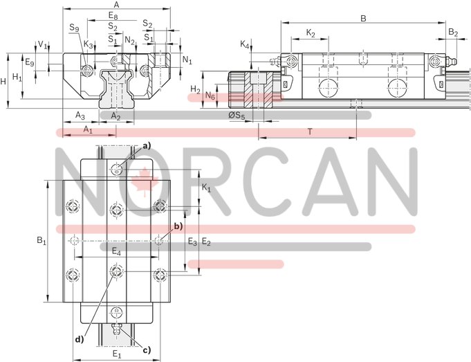 technical illustration-R165321420-Ball runner block, FLS, size 25, steel CS, accuracy standard, low preload, without ball chain