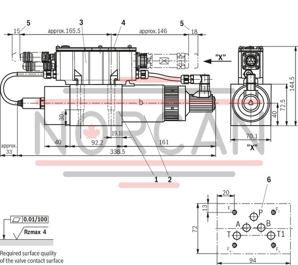 technical illustration-R901118994-3-way proportional directional valves with integrated digital control electronics IAC-P Completely adjusted unit consisting of position-controlled valve, pressure sensor and field bus connection Operation by means of proportional solenoids with central thread and detachable coil Valve control spool, position-controlled Integrated pressure sensor plate (optional) Porting pattern according to ISO&nbsp;4401 Analog interface for command and actual value Design for CAN bus with CANopen protocol DS 408 or Profibus-DP Quick commissioning via PC and commissioning software WIN-PED