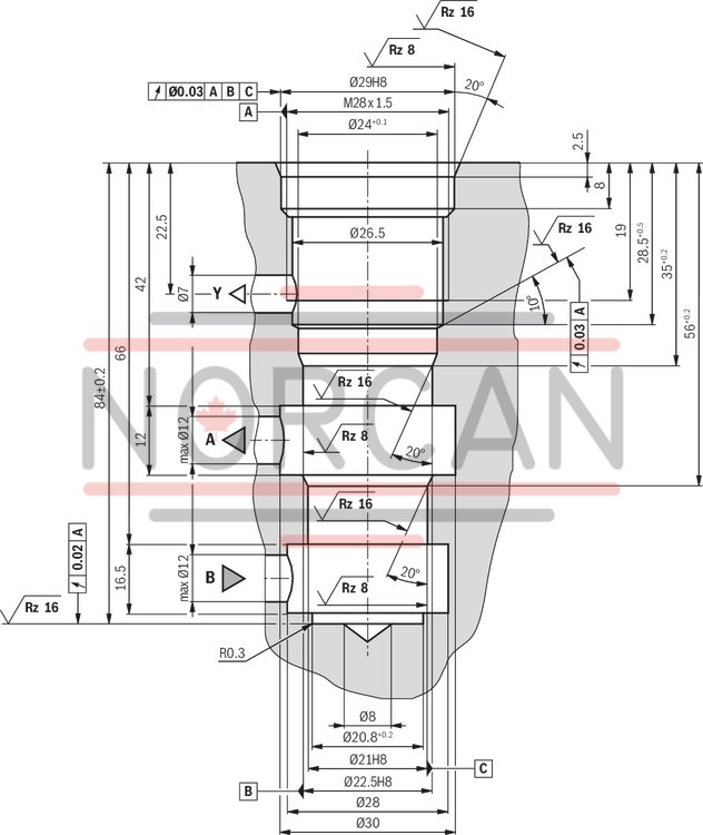 technical illustration-R900474888-For subplate mounting Porting pattern according to ISO&nbsp;5781 For threaded connection As cartridge valve 4 optional adjustment types:&bull; Rotary knob&bull; Sleeve with hexagon and protective cap&bull; Lockable rotary knob with scale&bull; Rotary knob with scale 4&nbsp;pressure ratings