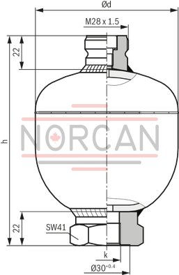 technical illustration-0531602501-Diaphragm accumulator size 0.7 liters, 180 bar for mobile and industrial applications