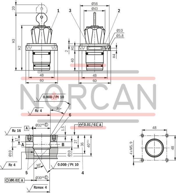 technical illustration-R900459500-For subplate mounting For threaded connection for block installation lockable rotary knob