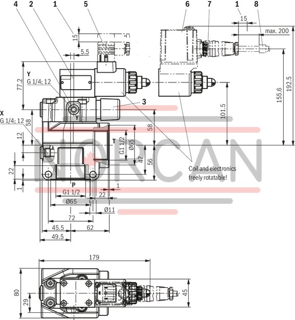 technical illustration-R901335400-Pilot-operated valves for system pressure limitation Controlled by proportional solenoid For subplate mounting and threaded connection: porting pattern according to ISO 6264 Maximum pressure relief function Valve and control electronics from a single source External control electronics (separate order)