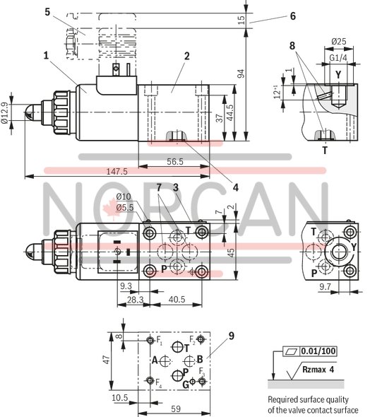 technical illustration-R901443821-Size 6, P → T, P → Y, electrical with external amplifier, 24 V DC