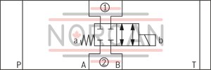 technical illustration-R900945999-Direct-controlled directional slide valve with solenoid actuation Sandwich plate valve As stop straight-through valve or stop straight-through short circuit valve Porting pattern according to DIN&nbsp;24340 form&nbsp;A (without locating hole), (standard) Porting pattern according to ISO&nbsp;4401-03-02-0-05 (with locating hole) Wet-pin AC or DC solenoids Manual override, optional