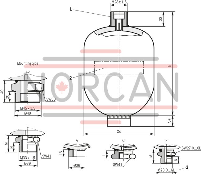 technical illustration-0531602501-Diaphragm accumulator size 0.7 liters, 180 bar for mobile and industrial applications