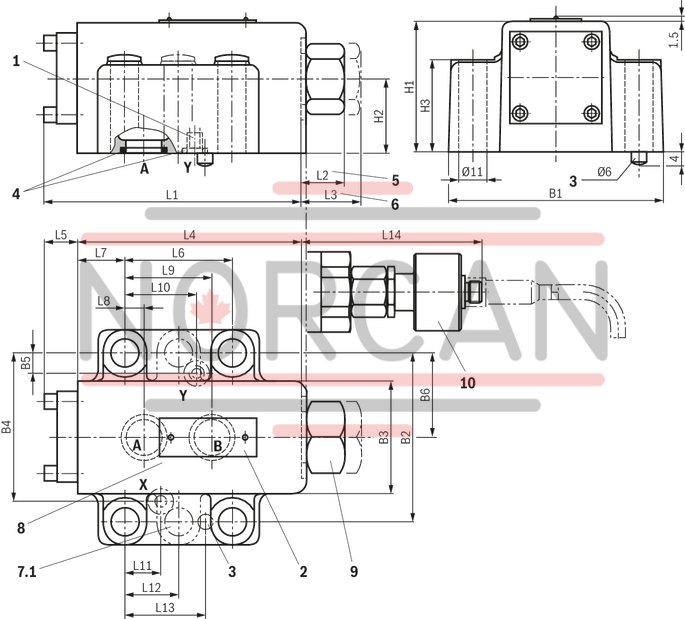 technical illustration-R900457388-For subplate mounting Porting pattern according to ISO&nbsp;5781-06-07-0-00 (NG10), ISO&nbsp;5781-08-10-0-00 (NG20), ISO&nbsp;5781-10-13-0-00 (NG32) For threaded connection For the leakage-free blocking of one actuator port Attachment possibility for directional spool valve or directional seat valve, optional Pilot oil return, external Version with pre-opening for dampened release, optional Various cracking pressures, optional Check valve installation sets available individually Corrosion-protected design