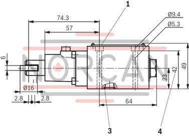 technical illustration-R900403680-4/3-, 4/2- or 3/2-way version Porting pattern according to DIN&nbsp;24340 form A (without locating hole) Porting pattern according to ISO&nbsp;4401-03-02-0-05 (with locating hole) Type of actuation: Roller plunger Inductive position switch and proximity sensors (contactless)