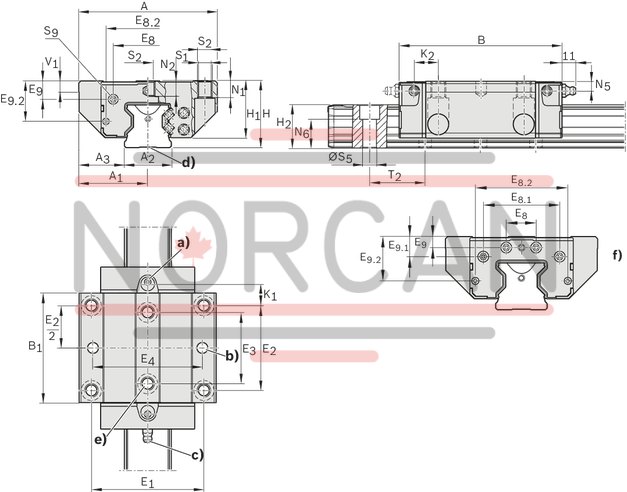 technical illustration-R18515232X-Roller runner block, FNS, size 55, steel CS, accuracy high, average preload