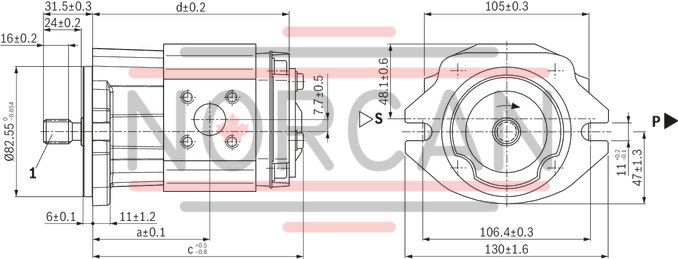 technical illustration-R900984020-Internal gear pump, size 11, pressure 350 bar for industrial applications, open circuit