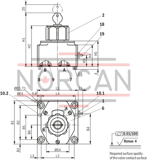 technical illustration-R900423251-For subplate mounting Porting pattern according to DIN&nbsp;24340 form G and ISO&nbsp;6263 Mechanical actuation Pressure compensator stroke limitation, optional Start-up jump reduction Flow control in both directions through rectifier sandwich plate
