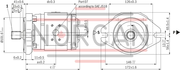 technical illustration-R900245715-INTERNAL GEAR PUMP, size 6, pressure 250 bar for industrial and mobile applications, open circuit