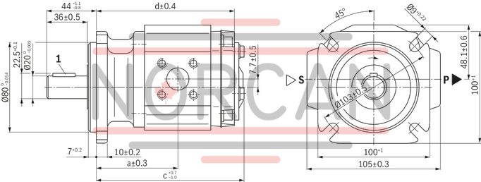 technical illustration-R900984020-Internal gear pump, size 11, pressure 350 bar for industrial applications, open circuit