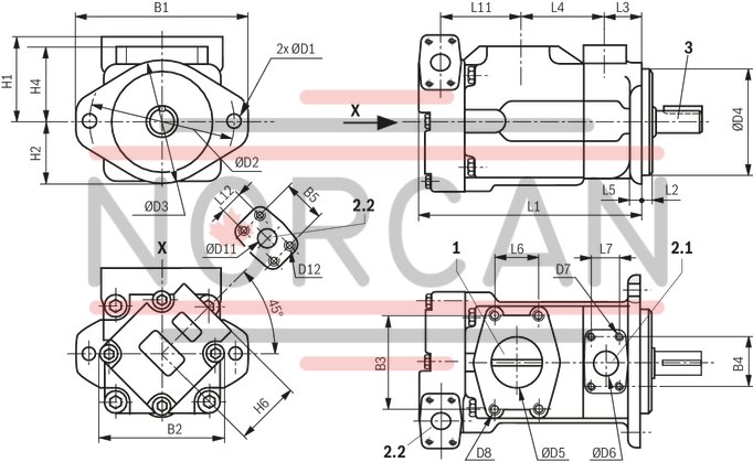 technical illustration-R987200987-Fixed displacement, size 68 cm³, pressure 175 bar, clockwise rotation, 600-1800 rpm, mounting flange SAE-B