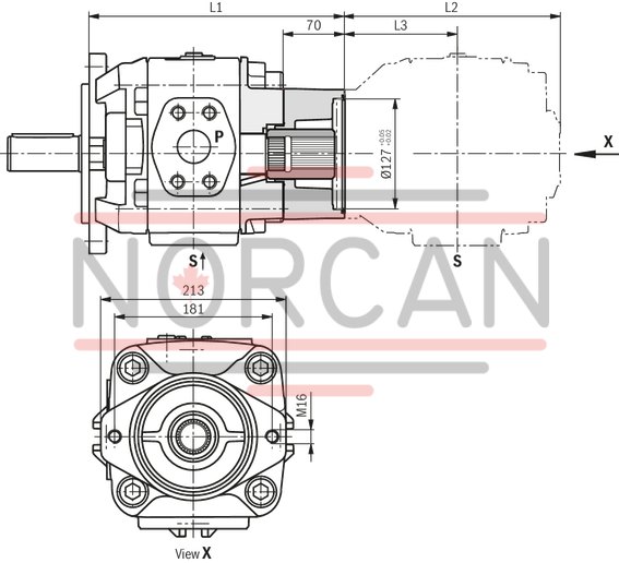technical illustration-R901147112-Internal gear pump, size 32, pressure 350 bar for industrial applications, open circuit