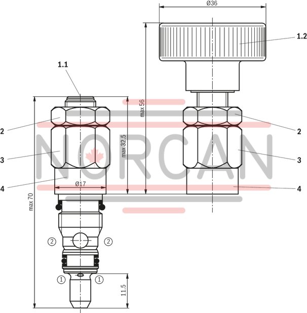 technical illustration-R900976452-Screw-in cartridge valve For applications with especially high tightness requirements Leakage-free up to a maximum of 80&nbsp;% of the set cracking pressure 2 adjustment types, optionally:<br>
&bull; Grub screw with internal hexagon<br>
&bull; Hand wheel
