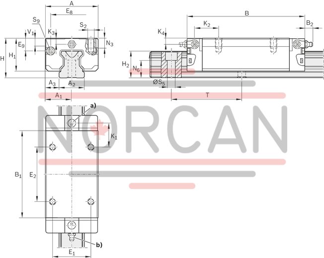 technical illustration-R162371420-Ball runner block, SLS, size 30, steel CS, accuracy standard, low preload, without ball chain