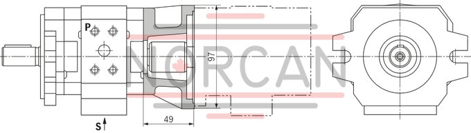 technical illustration-R900932141-Fixed displacement Low operating noise Low flow pulsation High efficiency also at low speed and viscosity due to sealing gap compensation Suitable for broad viscosity and speed ranges All frame sizes and sizes can be arbitrarily combined Can be combined with internal gear pumps, radial piston pumps and external gear pumps